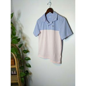 Vineyard Vines Pink Blue Striped Shirt Sleeve Polo Shirt Golf Whale Mens Large L